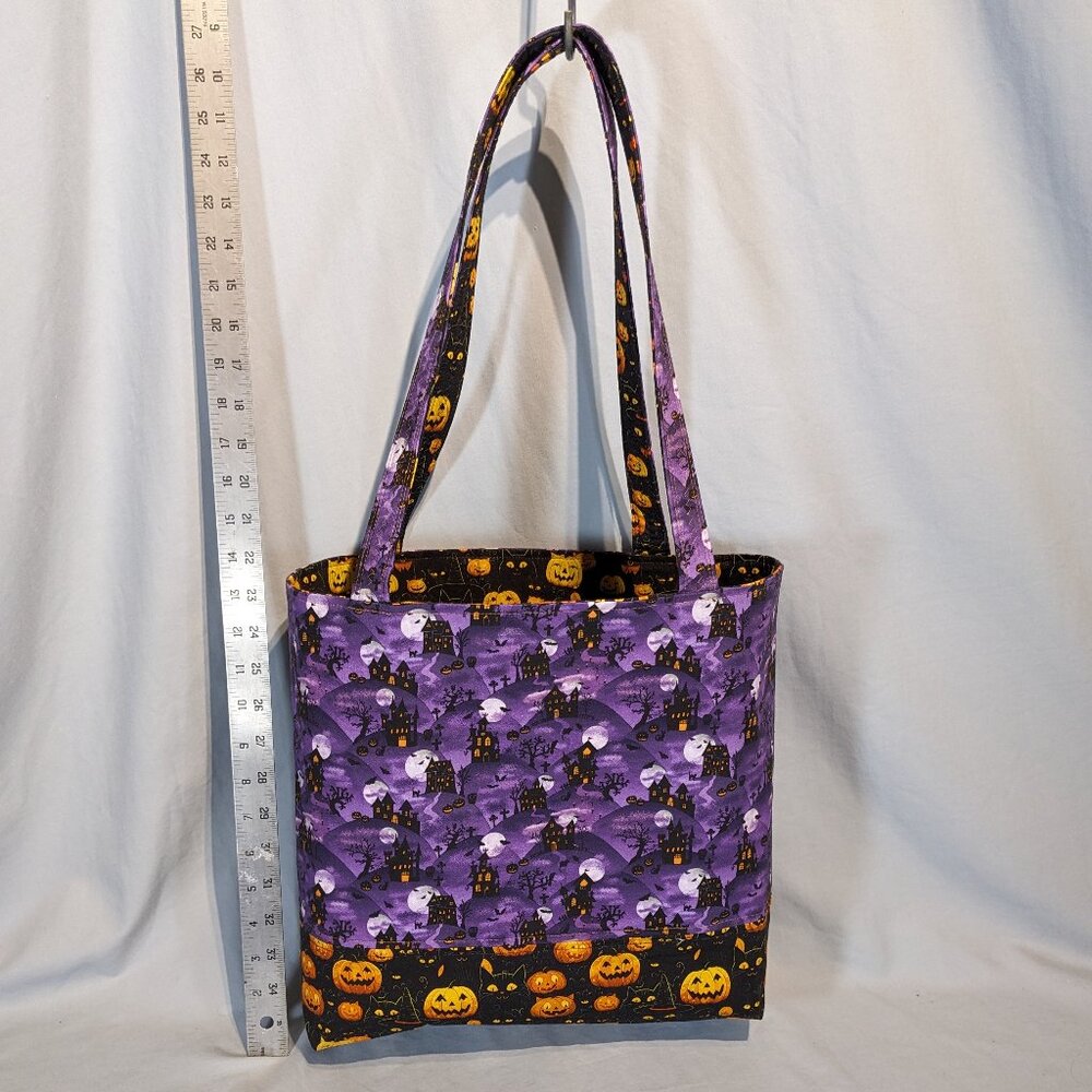 Hand-made reversible Halloween tote bag! Two bags in one! New! Haunted Houses!